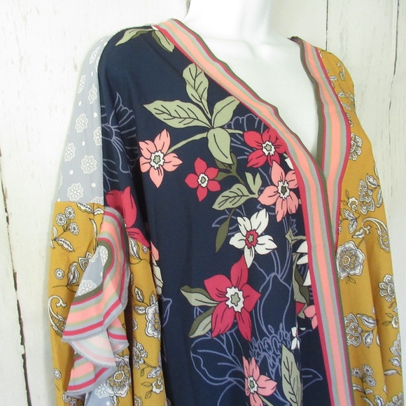 Umgee Top Floral Stripe Ruffle Sleeve Boho Peasant - Picture 5 of 8